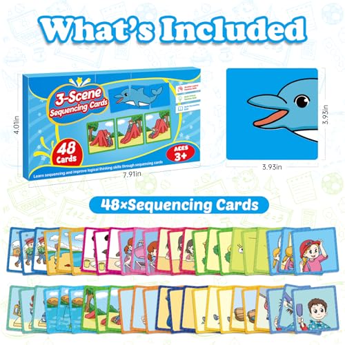 Kasfalci Sequencing Cards,Sequence Board Game for Kids,Speech Therapy Materials Toys for Autism,Story Storytelling,Social Skills,Sentence Building,Preschool Learning Activities,Classroom & Homeschool - style: 3-Scene-New