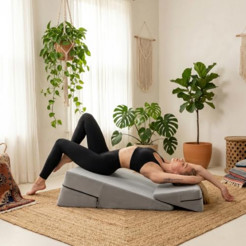 Avana Micro-Velvet Slant Combo 12” & 7” Height - Firm Density Bed Wedge Set for Back and Knee Support