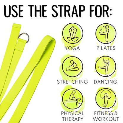 TECEUM 2 IN 1 Yoga & Mat Strap for Stretching – Cotton – 6/8/10 ft - color: Bright Green, size: 6 ft