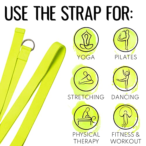TECEUM 2 IN 1 Yoga & Mat Strap for Stretching – Cotton – 6/8/10 ft - color: Bright Green, size: 8 ft