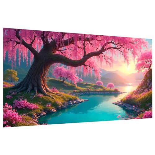 JOOZ Large Diamond Art Kits for Adults, Sakura Gem Painting 27.5x15.7 Inch | DIY 5D Diamond Painting Kits for Adults Full Drill Sunset Diamond Painting Lake Landscape Gem Art Kits for Gift Home Decor - color: Sakura 036