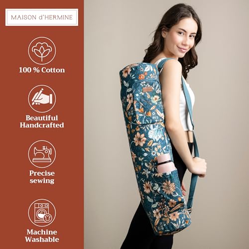 Maison d' Hermine Yoga Mat Duffle Bag Gym Tote Yoga Mat Carry Bag | Cylindrical bag for Woman Men Gifts Adjustable shoulder straps with Drawstring Water Bottle Pocket and zipper pocket - color: Luxury Loft - Dark Teal, style: Yoga Mat Carry Bag