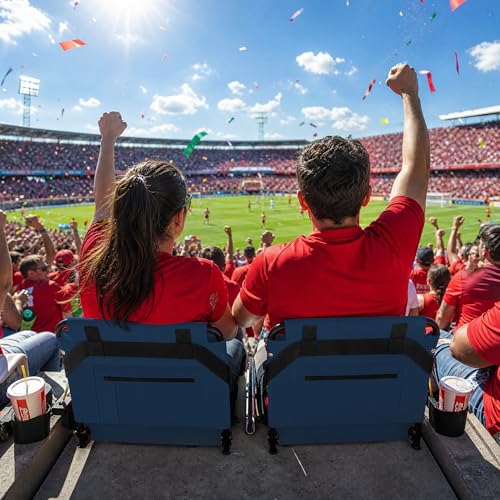 2pcs Stadium Seat for Bleachers with Back Support，Portable Bleacher Chairs with Back and Cushion，Includes Shoulder Strap and Cup Holder - color: Navy,2 Pack