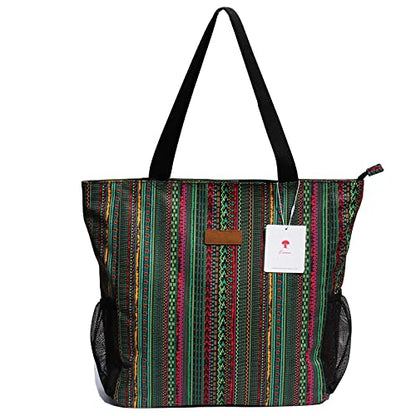 ESVAN Original Floral Water Resistant Large Tote Bag Shoulder Bag for Gym Beach Travel Daily Bags Upgraded - color: [A] G