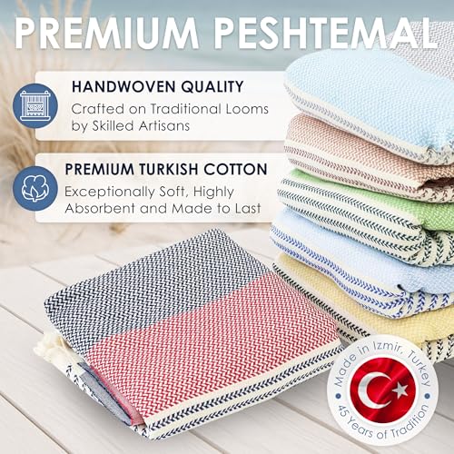 ATANI Turkish Beach Towel, Converts to a Bag, Oversized 100% Cotton Bath Towels Lightweight Quick-Dry Beach Blanket for Travel, Picnic, Camping, Yoga and Pool (Red x Navy Blue, 71 inc x 39 inc) - color: Red X Navy Blue, size: 71 inc x 39 inc