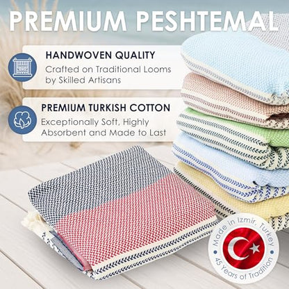 ATANI Turkish Beach Towel, Converts to a Bag, Oversized 100% Cotton Bath Towels Lightweight Quick-Dry Beach Blanket for Travel, Picnic, Camping, Yoga and Pool (Red x Navy Blue, 71 inc x 39 inc) - color: Red X Navy Blue, size: 71 inc x 39 inc