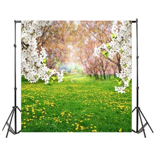 AOFOTO 8x8ft Spring Scenery Photos Backdrop Countryside Garden Park Yellow Dandelion Meadow Flowers Blossom Background for Photography Florets Sweet Floral Grass Kid Baby Portrait Photo Studio Props - size: 8x8ft