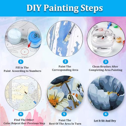 Artunion Framed Paint by Numbers Kit for Adults Beginners & Kids Ages 8-12,Blue Flower Paint by Number with Frame,Floral Paint by Numbers Kit on Canvas 10 * 10 Inch Without Easel - color: ZXT-238-F