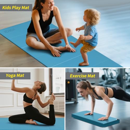 Foldable Yoga Mat Extra Large 74"×31.5" | Double-Sided Non-Slip,Extra Wide Foldable Design,8mm Extra Thick,Exercise Mat for Home, Studio and Travel Use - color: Blue+Black