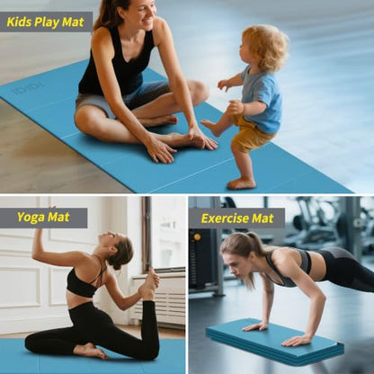 Foldable Yoga Mat Extra Large 74"×31.5" | Double-Sided Non-Slip,Extra Wide Foldable Design,8mm Extra Thick,Exercise Mat for Home, Studio and Travel Use - color: Blue+Black
