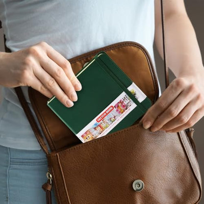 5x5 Pocket Sketch Book,80gsm Hardcover Art Sketchbook for Drawing Journal | PU Cover,Blank Paper,96Sheets/192Pages,Lay-Flat,Portable Travel Creation Paint Diary Memo Planner,Dry Media.Dark Green - color: PU Cover-5x5in-Dark Green