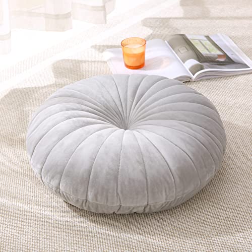 Floor Pillow Meditation Cushion Round Large Floor Pillows Seating for Adults, Velvet Thick Floor Cushions for Yoga Living Room Balcony Outdoor Tatami 18inch（Grey） - color: Grey