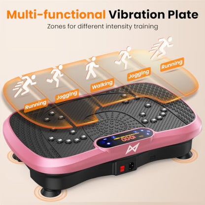 AXV Vibration Plate Fitness Platform Exercise Machine Body Vibrating Board | Curved Design Powerful 200W Bluetooth Oscillating Shake Plate for Lymphatic Drainage Recovery Whole Body Toning With Handles - color: BT.PRO.PINK