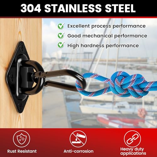 sprookber 304 Stainless Steel Pad Eye Snap Hook, M5 Ceiling Hook 500Lb,8Pcs | Hanging Kit with Screws for Hammock Chair Swing, Yoga Gym Equipment, Sun Shade Sail, Plant Hangers & Marine Boat Hardware - size: 2 Inch, style: Black Rhombus