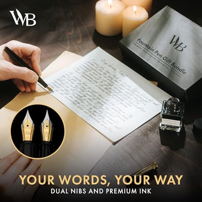 Wordsworth & Black Fountain Pen Gift Set, Medium & Extra Fine Nib, Black Gold - color: Black Gold