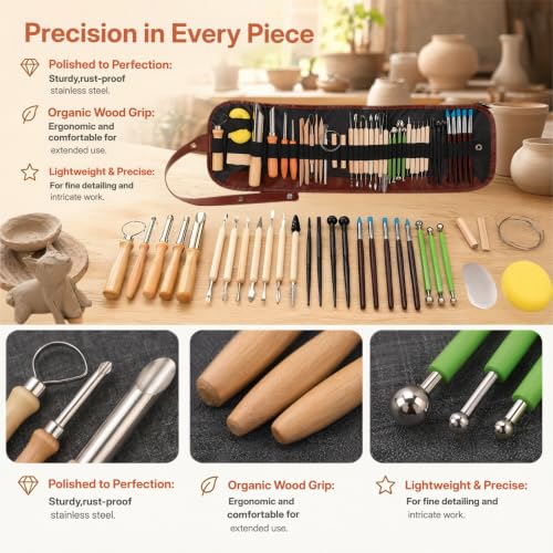 42 PCS Clay Tools Kit, Pottery Sculpting Tools for Carving, Molding, and Shaping Clay Crafts, Ideal for Beginners, Hobbyists, and Artists