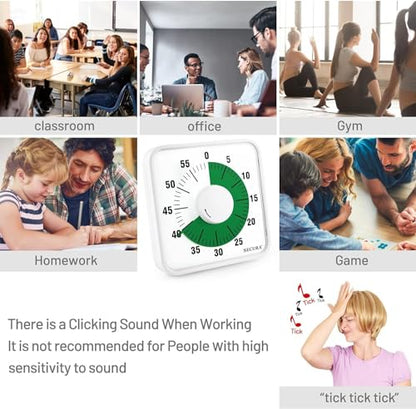 Secura 7.5 Inch Visual Timer, 60 Minute Oversize Visual Countdown Timer for Kids and Adults, Durable Mechanical Time Management Tool (Green) - color: Green