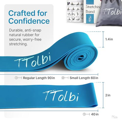2-Pack Ballet Stretch Bands with Foot Mini Loop, Natural Rubber Dance Bands | Splits and flexibility training for kids, teens and adult dancers, gymnasts and cheerleaders, beginner guide and travel bag - color: Soft Blue Regular