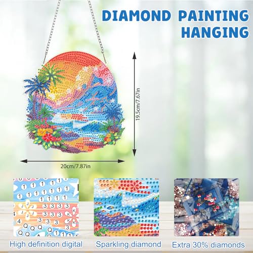 MAXBYE Beach Landscape Diamond Art Kits for Adults Hanging Ornament, DIY Special Crystal Diamond Painting kit, Double Sided Painting Kits for Beginners Gift Wall Home Decoration 8×8 Inch - color: Beach Landscape