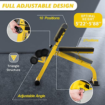 BODYRHYTHM Compact Adjustable Weight Bench for Full Body Strength Training, Ab/Back Hyper Roman Chair, Adjustable Ab Sit up Bench, Incline Decline Bench, Flat Bench, Hyperextension Bench, Back Extension Machine - color: Yellow