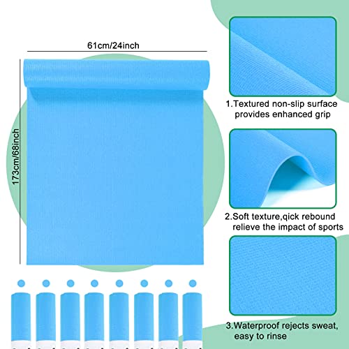 Amylove 12 Pieces Yoga Mats Bulk 68x24x0.12 Inch Exercise Non Slip Fitness Workout Mats for Women Men Home Workout Gym Yoga - color: Light Blue