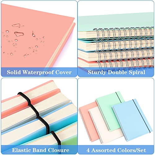 Spiral Notebook, Wide Ruled Notebook Journal, 4 Pack B5 Lined Notebooks for Work, School, Notes Taking , 8" x 10" Large Subject Notebook, 560 Thick Paper, 24pcs Index Tabs, Assorted Pastel Notebook - size: 8" x 10", style: Wide Ruled