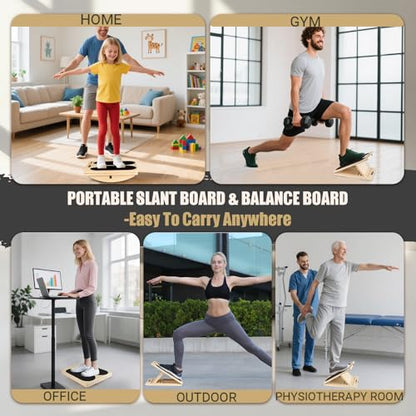 3-in-1 Slant Board & 180°/360° Balance Board, 300 LBS Capacity Calf Stretch