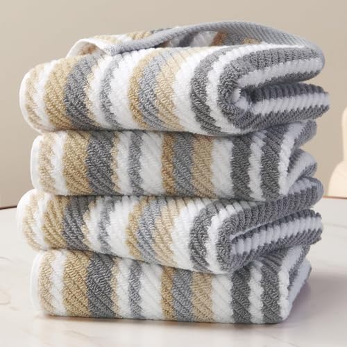 VOOVA & MOVAS Hand Towels 4 Pack, 100% Cotton, 16x27 in, Tan Gray Beige - color: Beige + Gray Striped, size: 4 PC Hand Towels (16"x27")