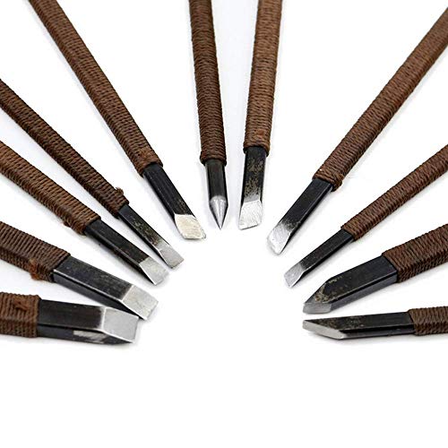 Stone Carving Tools, 11 Pcs Stone Seal Craft Engraving Wood Carving Tools Gravers/Chisels/Knife Set with Bag