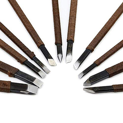 Stone Carving Tools, 11 Pcs Stone Seal Craft Engraving Wood Carving Tools Gravers/Chisels/Knife Set with Bag