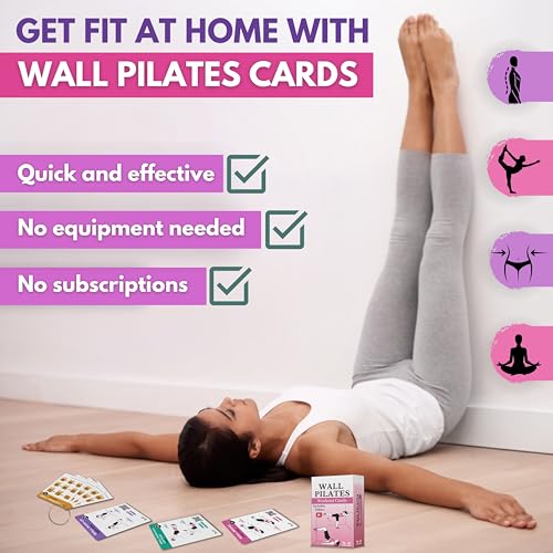 Wall Pilates Workouts for Women – 66 Exercise Cards with Videos & Workout Plan – Includes 5-Week Challenge, E-book, Chart & 2 Rings for Easy Organization – Home Pilates Workout Guide