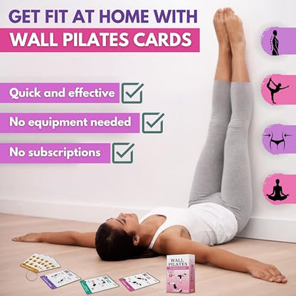 Wall Pilates Workouts for Women – 66 Exercise Cards with Videos & Workout Plan – Includes 5-Week Challenge, E-book, Chart & 2 Rings for Easy Organization – Home Pilates Workout Guide