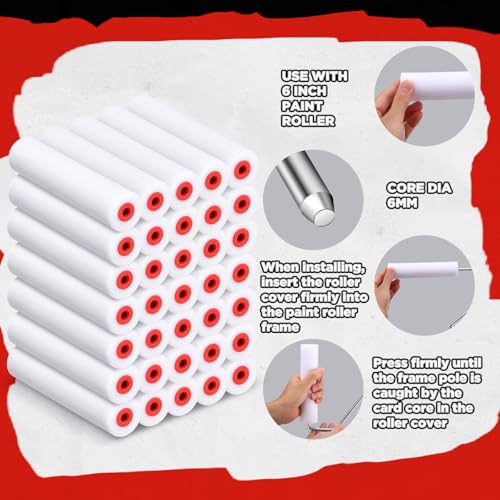 Nuogo 120 Pcs 6 Inch Foam Paint Roller Mini High Density Foam Roller Refills Paint Edger Tool for Walls Brings Smooth Finishes Flat Surfaces (White) - size: 6 Inch
