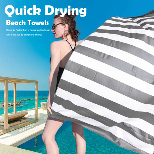 Your Choice Microfiber Beach Towel Sand-Free Quick Dry (67"x35"/60"x30") - color: A-gray Stripes, size: Extra Large(67x35")