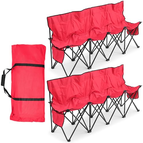 Kigley 2 Pack 4 Seat Folding Soccer Bench, Portable Sports Bench with Carry Bag and Side Pockets, 8 Person Sideline Chairs for Football Basketball Camping Practice Games(Red) - color: Red