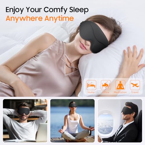 Sleep Mask, Premium Eye Mask for Sleeping, Total Blackout, Super Soft Comfort, Adjustable Fit, Upgraded 3D Ergonomic Designed Sleeping Mask for Home, Office, Travel, Meditation, Yoga, Black - color: Black