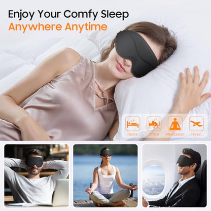 Sleep Mask, Premium Eye Mask for Sleeping, Total Blackout, Super Soft Comfort, Adjustable Fit, Upgraded 3D Ergonomic Designed Sleeping Mask for Home, Office, Travel, Meditation, Yoga, Black - color: Black