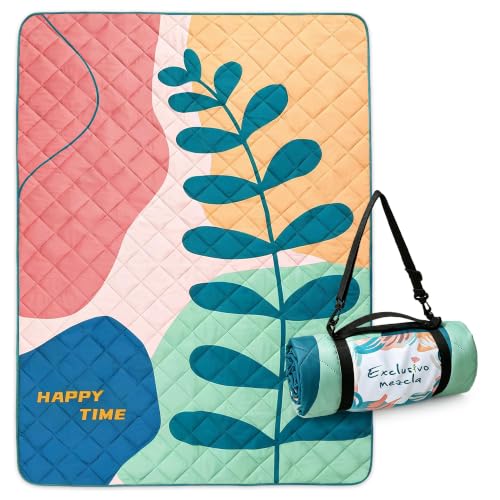 Exclusivo Mezcla Extra Large Waterproof Picnic Blankets 3 Layer, Sandproof and Foldable Outdoor Blanket for Beach Camping, Park and Travel, 60x80 Inch - color: Green Leaf, size: 60''*80''