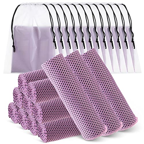 Hosuly 12 Pcs Cooling Towels for Face and Neck 12 x 40 Inch Workout Towels for Gym Fast Drying Hot Weather Sweat Rag Cold Cooling Cloth with 12 Bags Athletes Sport Yoga Golf(Pink) - color: Pink