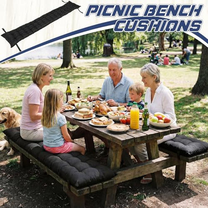 BreezeHug 2 Pcs Picnic Bench Cushion 6' Waterproof Outdoor Picnic Table Seat Cushion with Durable Straps and Buckles, 72" (6ft) x 10" x 3" Tufted Fade Resistant, Folding & Easy to Carry(Black) - color: Black, size: 72 x 10 x 3 inches