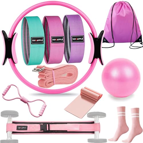 at Home Pilates Essentials Kit for Women,11pcs Pilates Kit for Home Workouts Women,Pilates Kit for Home Workouts Women,Pilates Ball and Ring Set,Pilates Accessories for Home Workouts - color: Pink