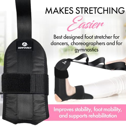 Foot and Calf Stretcher Strap for Physical Therapy and Flexibility - color: Black