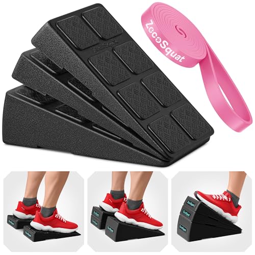 Squat Wedge Block Set of 3/5 - 960 LBS Capacity - Slant Board for Calf Stretching with 5 Stackable Angles - Calf Stretcher Slant Board - Workout Equipment - EPP Material for Exercise Equipment & Physical Therapy - color: Black&Pink