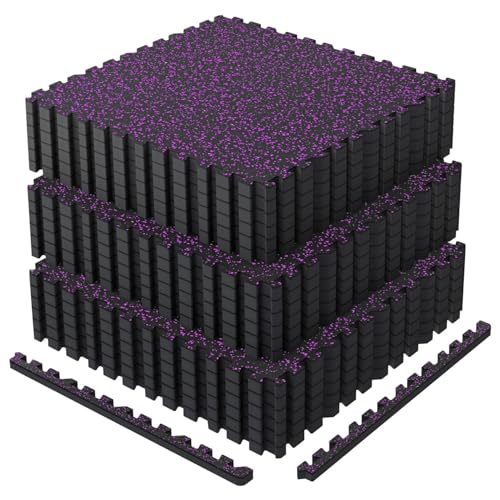 AIRHOP 0.79" Thick Gym Flooring for Home Gym, 72 Sq Ft Rubber Top Gym Mat - color: Black/Purple, size: 72 Sq Ft (18 Tiles)