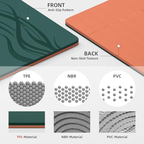 Extra Wide Yoga Mat 76"x40"x10mm TPE Non-Slip Fitness Exercise Mat - color: Green + Orange