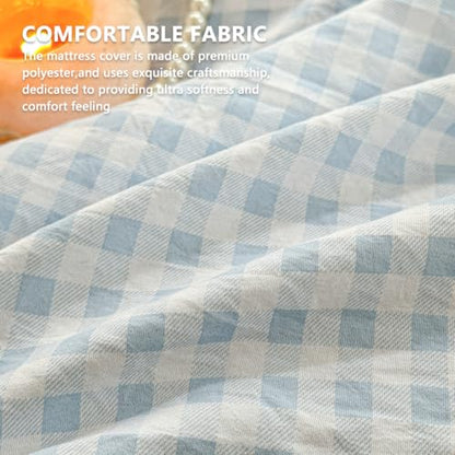 Light Blue Gingham Japanese Floor Mattress Futon Cover, Queen - color: Light Blue Gingham, size: Queen