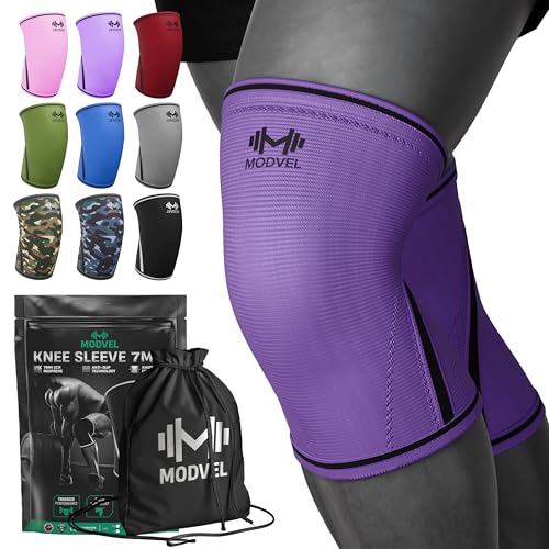 Modvel 7mm Neoprene Knee Sleeves for Men & Women Weightlifting & Powerlifting – Compression Knee Sleeve Support for Squats, Gym, Training – USPA, IPL Approved – Medium Purple (Pair) - color: PURPLE, size: Medium