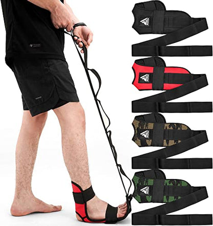 RDX Yoga Stretching Strap, Ankle Ligament Stretcher Belt with Loops Ligament Stretch Band, Fitness Leg Stretcher for Plantar Fasciitis, Foot Stretch Assist for Hamstring, Flexibility Exercise - color: Red