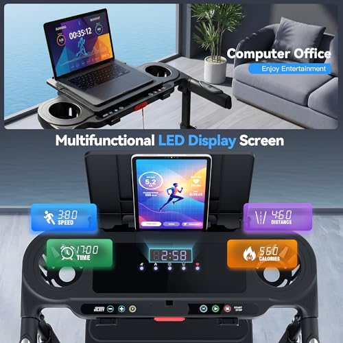 ANCHEER 15% Incline Treadmill with Desk Workstation & Adjustable Height