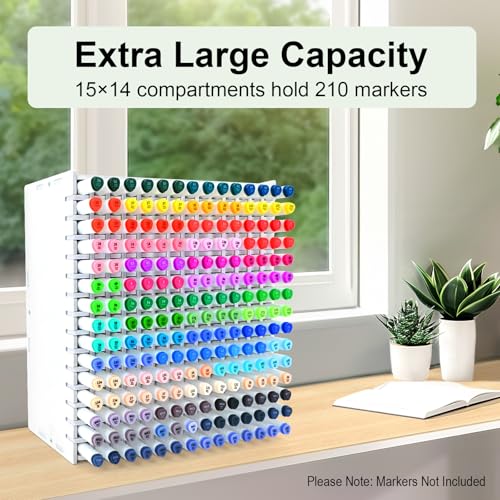 Marker Organizer, 210-Slot Marker Holder with Adjustable Dividers | Holds 210 Markers • Adjustable Dividers • Space-Saving Design • Easy Assembly • Fits Most Marker Brands - size: 210 Holes
